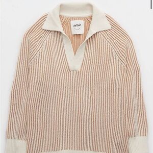Aerie Women's V-Neck Sweater in Cream and Tan